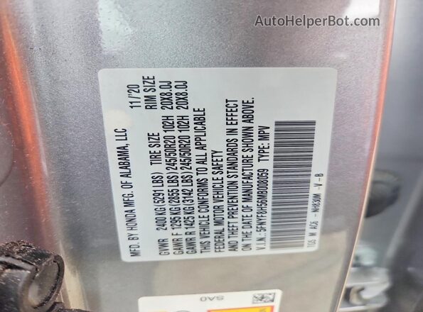 5FNYF8H56MB008059 2021 HONDA PASSPORT Серебряный Вид наклейки с VIN-кодом