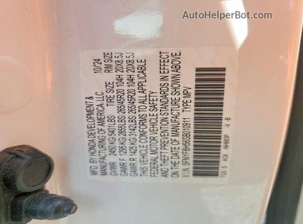 5FNYF8H56SB010911 2025 HONDA PASSPORT Белый Панорамный вид салона 360°
