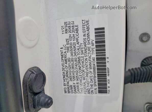 5FNYF8H58MB041340 2021 HONDA PASSPORT White ძრავის განყოფილების ხედი