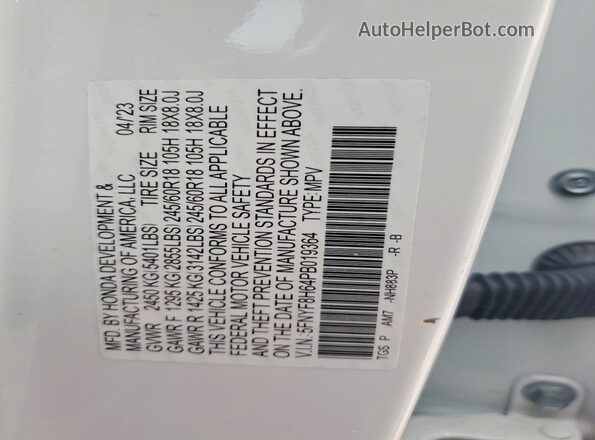 5FNYF8H64PB019364 2023 HONDA PASSPORT White Vista interior de 360 grados