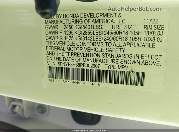 5FNYF8H68PB002907 2023 HONDA PASSPORT Белый Вид подкапотного пространства