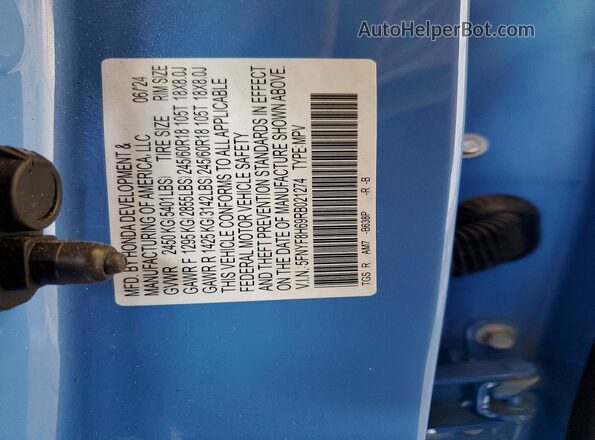 5FNYF8H69RB021274 2024 HONDA PASSPORT Blue VIN sticker view