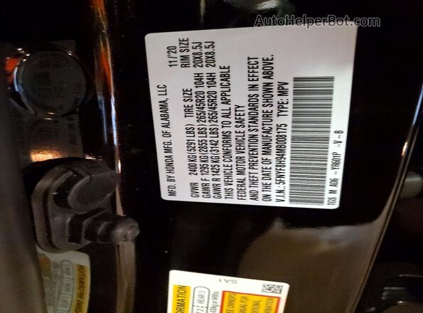 5FNYF8H94MB008175 2021 HONDA PASSPORT Maroon Widok naklejki z numerem VIN