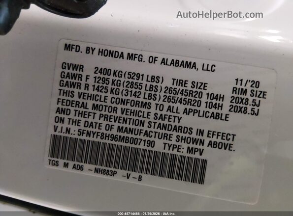 5FNYF8H96MB007190 2021 HONDA PASSPORT Black Widok komory silnika