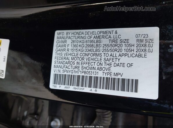 5FNYG1H71PB053131 2023 HONDA PILOT Black Vista del compartimento del motor