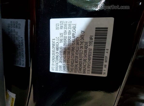 5FNYG1H85PB030167 2023 HONDA PILOT Black VIN կոդի պիտակի տեսք