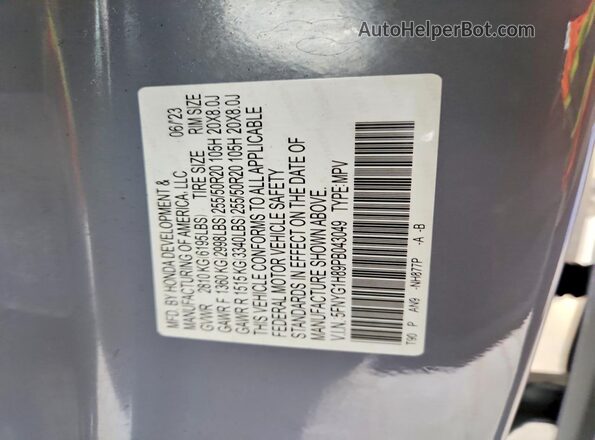 5FNYG1H89PB043049 2023 HONDA PILOT Gray Widok wnętrza 360 stopni