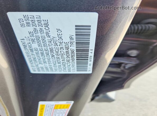 5FNYG1H8XPB038457 2023 HONDA PILOT Gray VIN կոդի պիտակի տեսք
