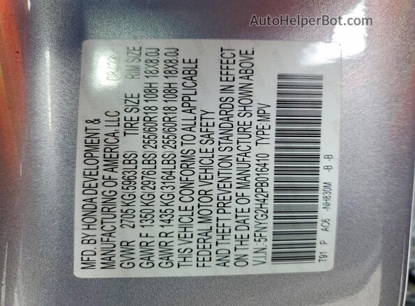 5FNYG2H42PB016410 2023 HONDA PILOT Silver VIN sticker view