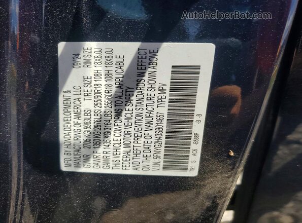 5FNYG2H43SB014657 2025 HONDA PILOT Blue Вид наклейки з VIN-кодом