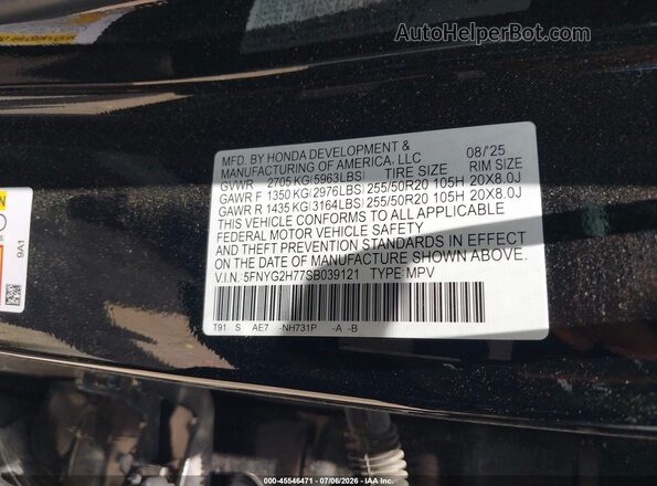 5FNYG2H77SB039121 2025 HONDA PILOT Black Շարժիչի բաժամունքի տեսք