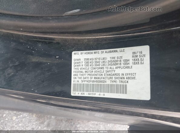 5FPYK2F68HB006024 2017 HONDA RIDGELINE Black Շարժիչի բաժամունքի տեսք