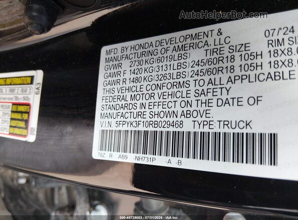 5FPYK3F10RB029468 2024 HONDA RIDGELINE Black Вид підкапотного простору