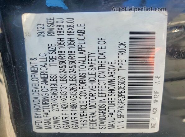 5FPYK3F50PB065791 2023 HONDA RIDGELINE Black Вид підкапотного простору