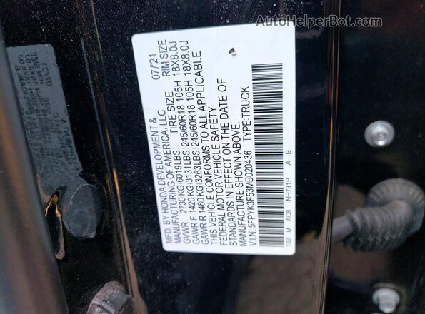 5FPYK3F53MB020436 2021 HONDA RIDGELINE Black Vista del compartimento del motor