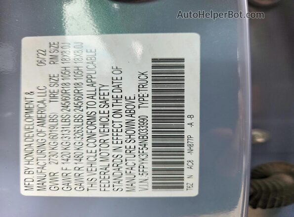 5FPYK3F54NB033990 2022 HONDA RIDGELINE Синий Вид подкапотного пространства