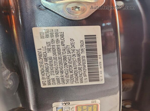 5FPYK3F54PB039730 2023 HONDA RIDGELINE Gray Widok komory silnika