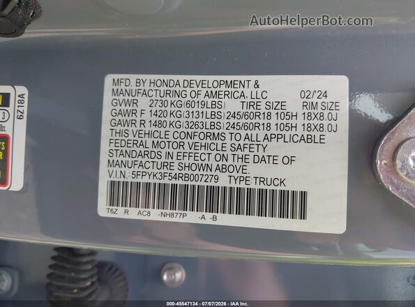 5FPYK3F54RB007279 2024 HONDA RIDGELINE Blue Շարժիչի բաժամունքի տեսք