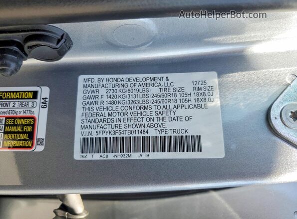 5FPYK3F54TB011484 2026 HONDA RIDGELINE Silver Вид підкапотного простору