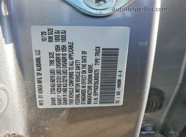 5FPYK3F55LB024275 2020 HONDA RIDGELINE Silver VIN կոդի պիտակի տեսք