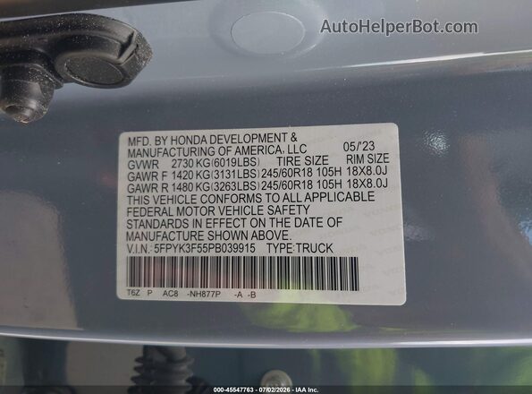 5FPYK3F55PB039915 2023 HONDA RIDGELINE Gray Engine compartment view