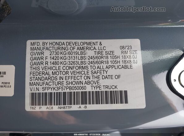 5FPYK3F57PB050060 2023 HONDA RIDGELINE Синий Вид подкапотного пространства