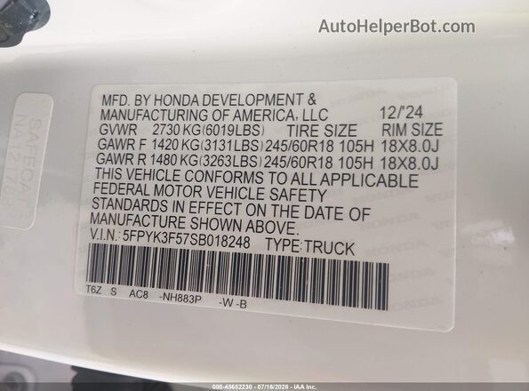 5FPYK3F57SB018248 2025 HONDA RIDGELINE White Вид підкапотного простору