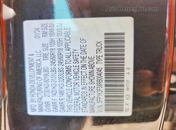 5FPYK3F58RB004045 2024 HONDA RIDGELINE Black Vista del compartimento del motor