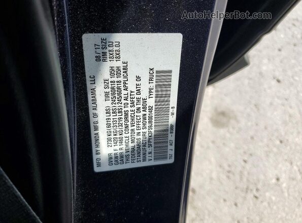 5FPYK3F59JB001482 2018 HONDA RIDGELINE Blue Engine compartment view