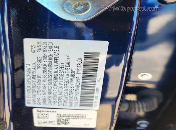 5FPYK3F59NB035802 2022 HONDA RIDGELINE Blue Vista del compartimento del motor