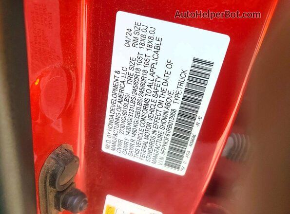 5FPYK3F61RB013968 2024 HONDA RIDGELINE Бордовый Вид подкапотного пространства