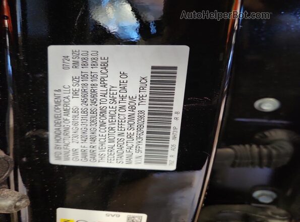 5FPYK3F62RB029838 2024 HONDA RIDGELINE Черный Вид наклейки с VIN-кодом