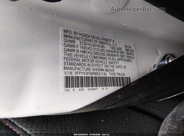 5FPYK3F66RB021130 2024 HONDA RIDGELINE Белый Вид подкапотного пространства