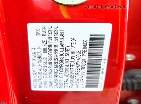5FPYK3F71PB007626 2023 HONDA RIDGELINE Red Vista del compartimento del motor