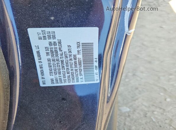 5FPYK3F74JB002217 2018 HONDA RIDGELINE Синий Вид наклейки с VIN-кодом