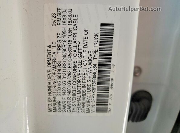 5FPYK3F78PB040364 2023 HONDA RIDGELINE White Շարժիչի բաժամունքի տեսք