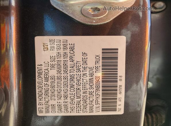 5FPYK3F79NB009430 2022 HONDA RIDGELINE Gray Engine compartment view