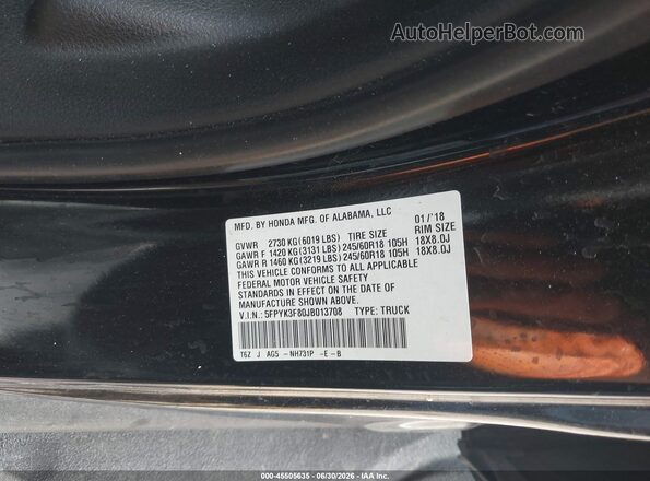 5FPYK3F80JB013708 2018 HONDA RIDGELINE Black Widok komory silnika