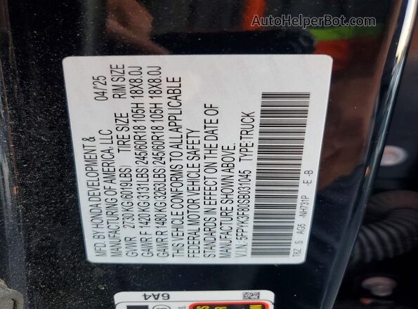 5FPYK3F80SB031045 2025 HONDA RIDGELINE Black Widok komory silnika