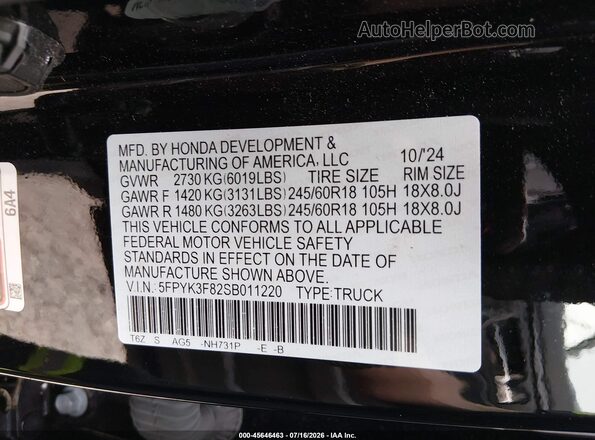 5FPYK3F82SB011220 2025 HONDA RIDGELINE Черный Вид подкапотного пространства