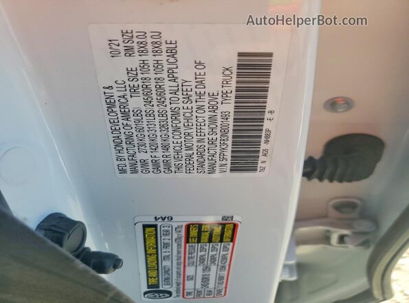 5FPYK3F83NB001493 2022 HONDA RIDGELINE White Engine compartment view