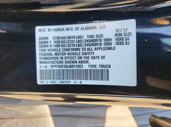 5FPYK3F85JB011923 2018 HONDA RIDGELINE Black Շարժիչի բաժամունքի տեսք