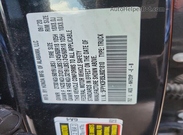 5FPYK3F85LB021810 2020 HONDA RIDGELINE Black Vista del compartimento del motor