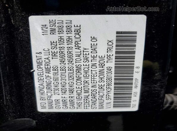 5FPYK3F86SB013049 2025 HONDA RIDGELINE Black VIN sticker view