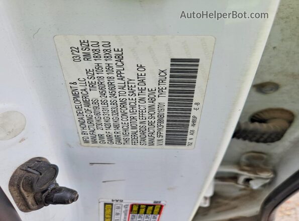 5FPYK3F88NB019701 2022 HONDA RIDGELINE White Շարժիչի բաժամունքի տեսք