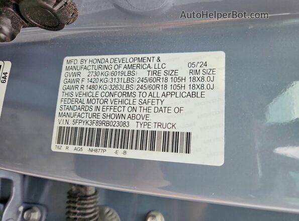5FPYK3F89RB023083 2024 HONDA RIDGELINE Gray ძრავის განყოფილების ხედი