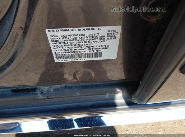 5FRYD3H76HB007461 2017 ACURA MDX Gray Вид підкапотного простору