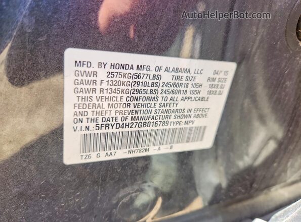 5FRYD4H27GB016789 2016 ACURA MDX Gray Շարժիչի բաժամունքի տեսք