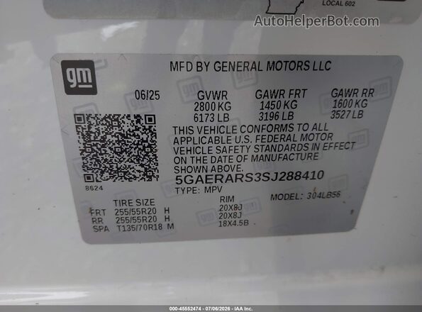 5GAERARS3SJ288410 2025 BUICK ENCLAVE White Vista del compartimento del motor