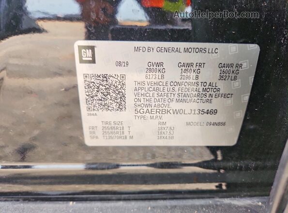 5GAERBKW0LJ135469 2020 BUICK ENCLAVE Black VIN sticker view